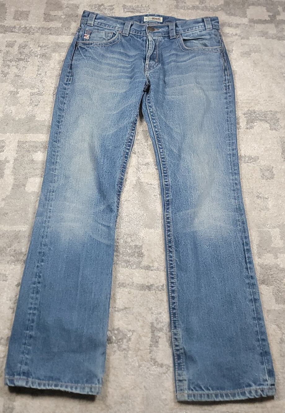 MEK DNM Cody Straight Leg Button-Fly Faded Whiskered Blue Denim Jeans Sz 37x33
